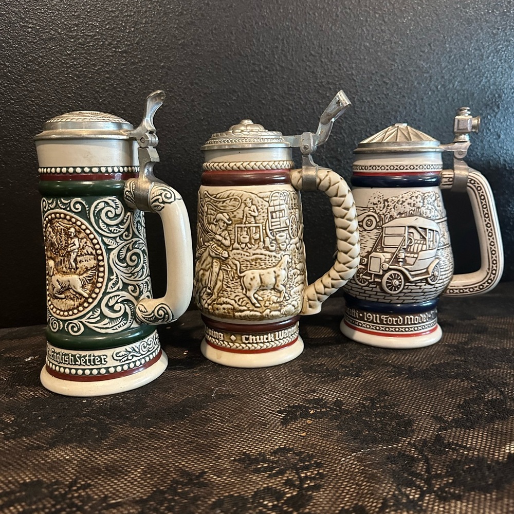 Avon Collectible Beer Steins - Green, Cream, Brown